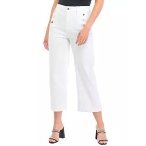 KARL LAGERFELD PARIS Women's Sailor Button Wide Leg Denim Jeans white 12